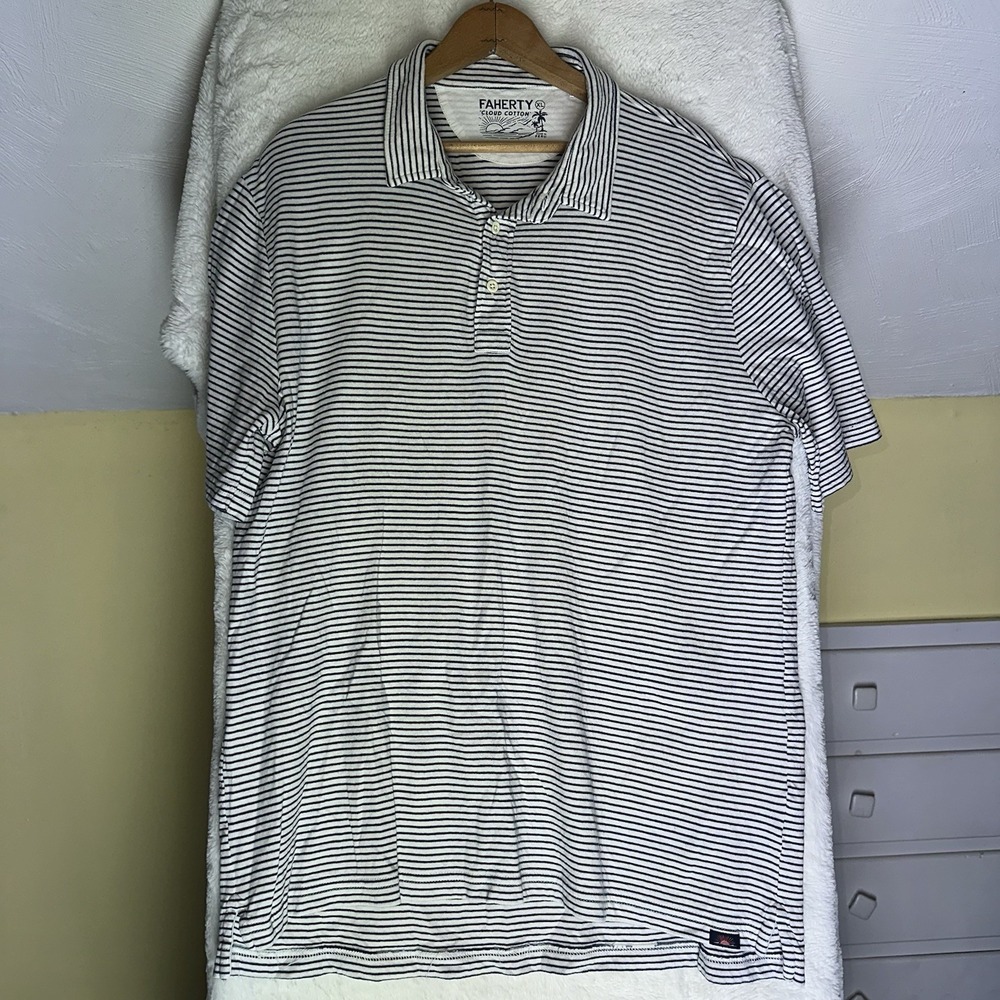 Faherty White &‎ Blue Cloud Cotton Striped Pima Modal Polo Golf Soft Spring XL